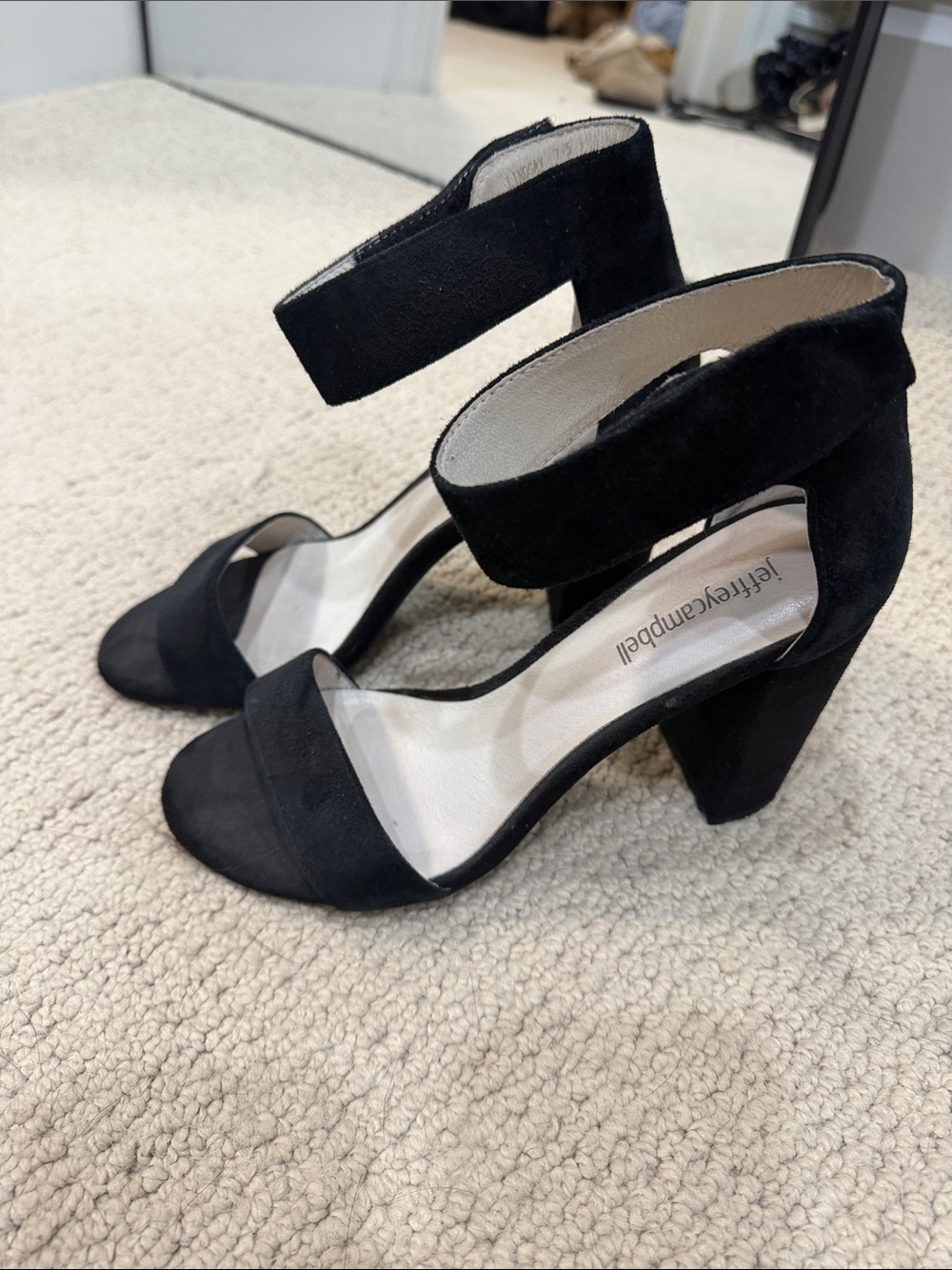 Jeffrey Campbell Black Suede Ankle Strap Block Heels